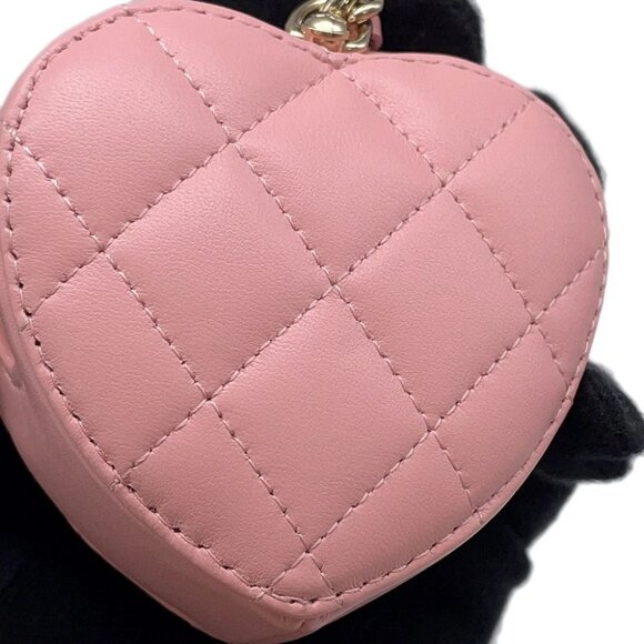 CHANEL Matelasse Mini Heart Bag Charm Lambskin Pink - Picture 5 of 10